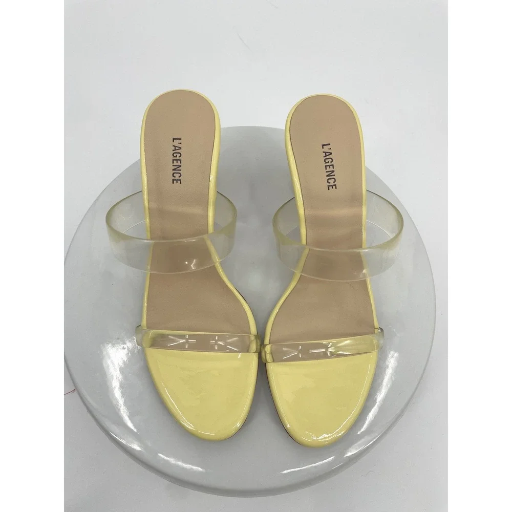 L'AGENCE Idalie Slide Sandals‎ Womens 6 Yellow Leather Clear Strap Mule Heel